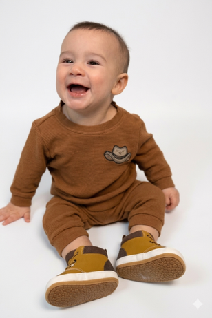 Baby in brown outfit